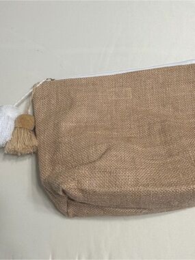 Mud Pie Tan Jute Cosmetic Pouch with Tassel Accent